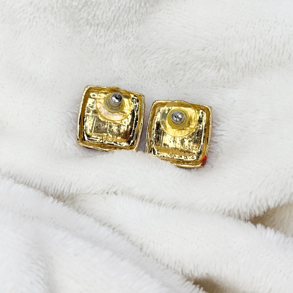 Vintage 1980s Elizabeth Anne Red and Gold Stud Earrings | EUC - Picture 2 of 3